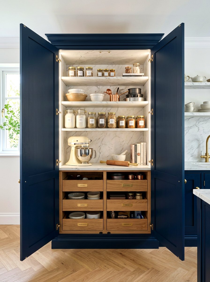 Navy Blue Larder - 30 English pantry kitchen ideas