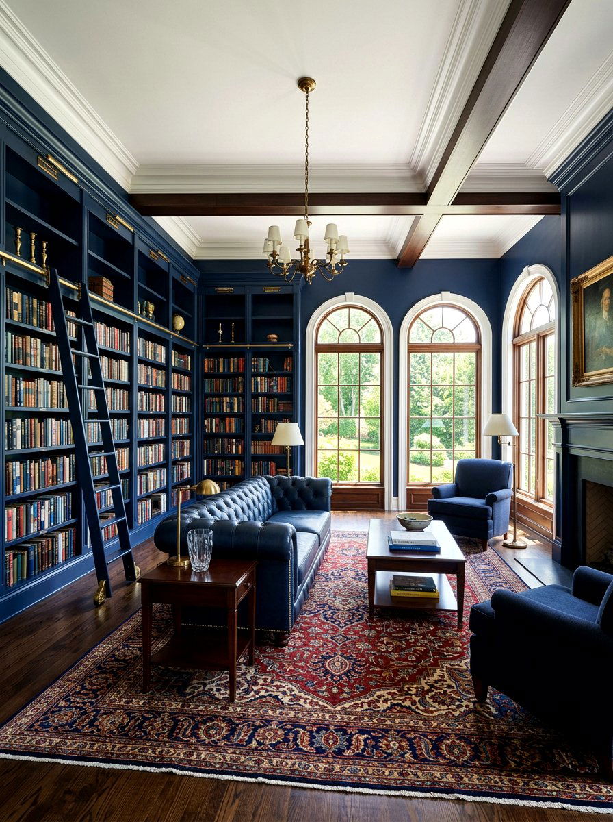 Navy Blue Library - 30 moody home library ideas