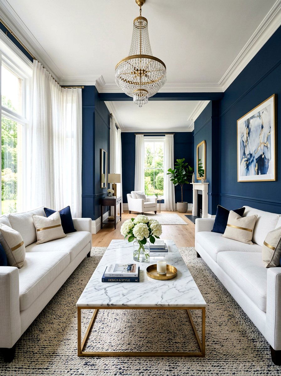 Navy Blue Living Room - 30 navy and white decor ideas
