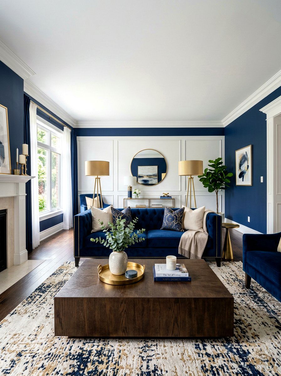 Navy Blue Living Room - 30 saturated color room ideas