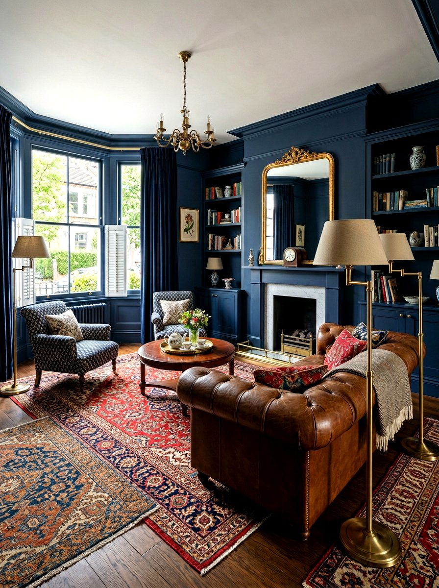Navy Blue Living Room - 30 moody English living room ideas