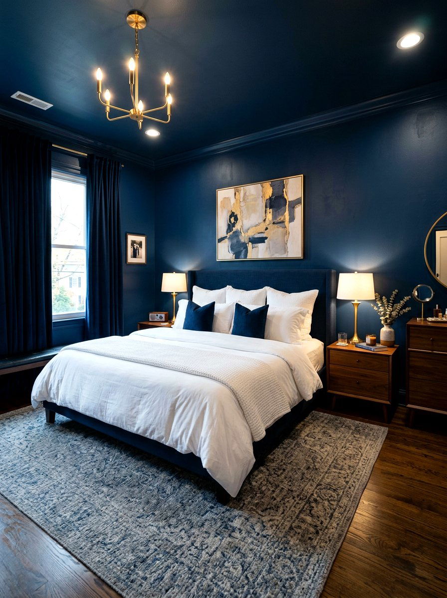 Navy Blue Master Bedroom - 30 dark moody wall ideas
