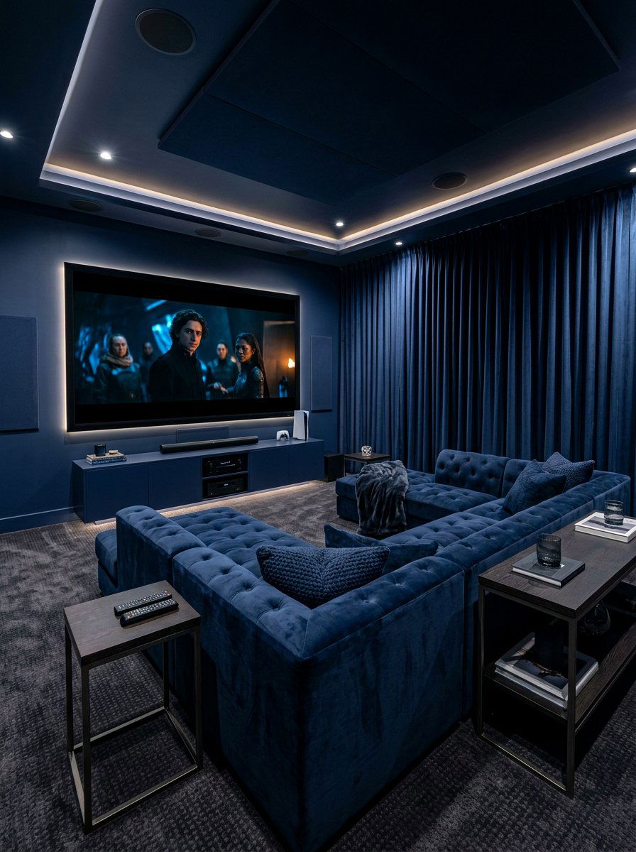 Navy Blue Media Room - 30 fall color drench ideas