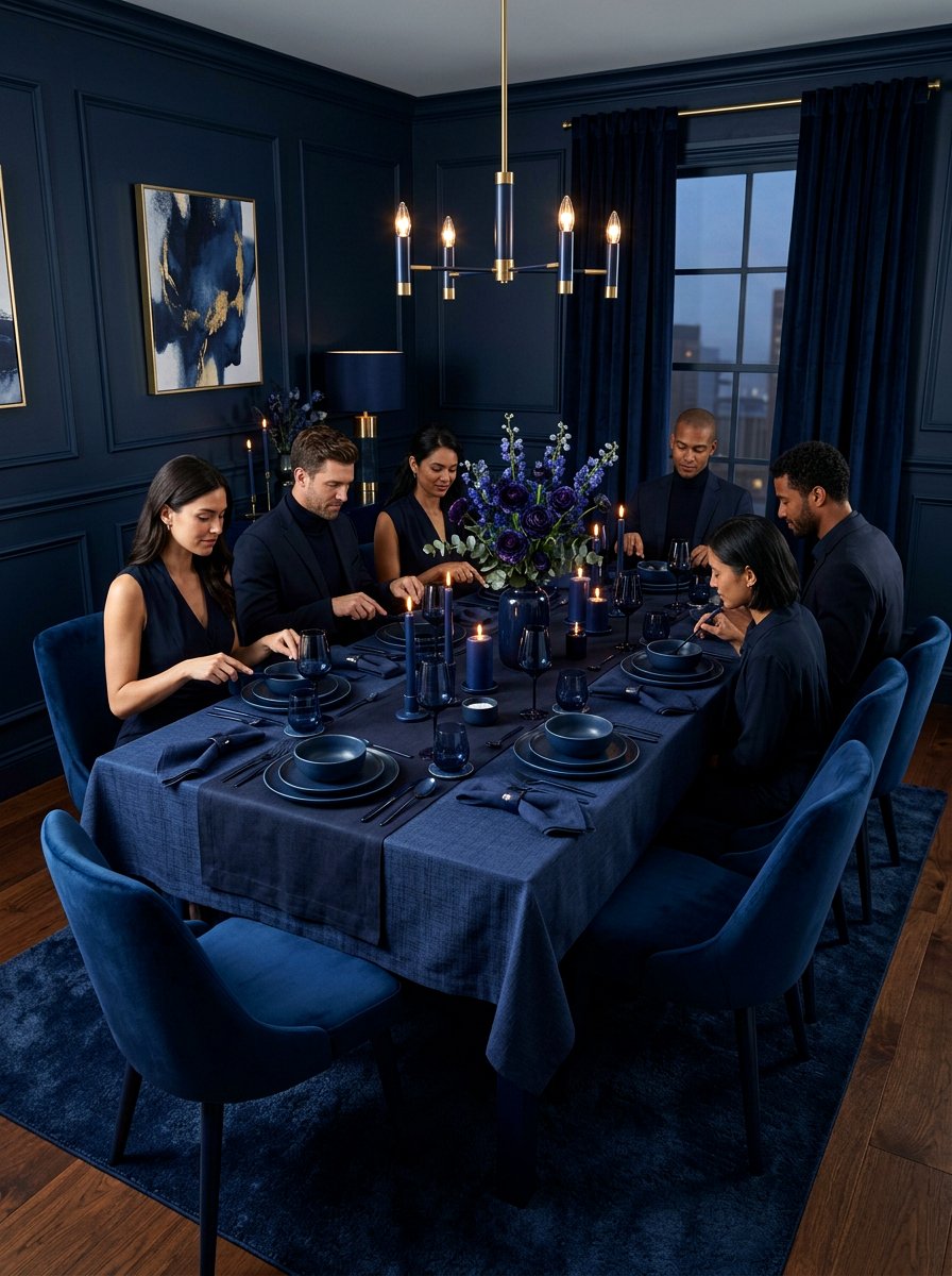 Navy Blue Monochrome Table - 30 blue and white table decor ideas