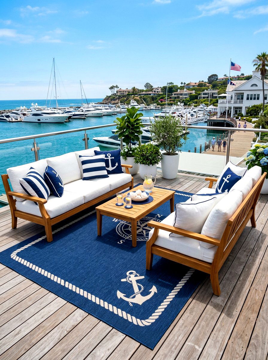 Navy Blue Nautical Rug - 30 patio rug ideas