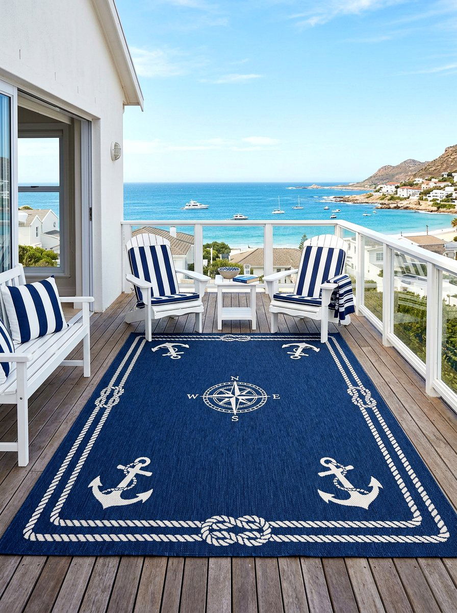 Navy Blue Nautical Rug - 30 balcony rug ideas