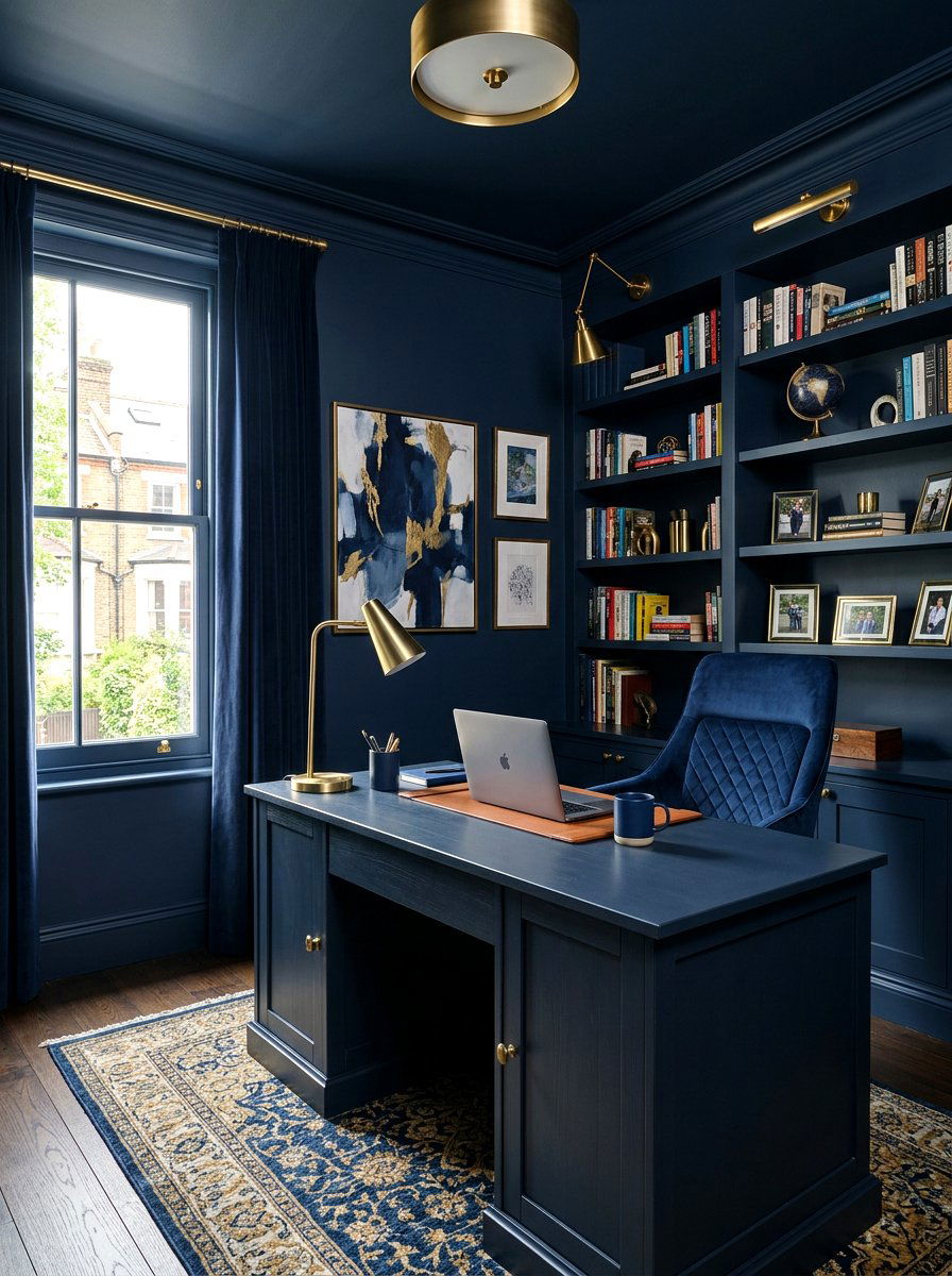 Navy Blue Office - 30 color drenched office ideas