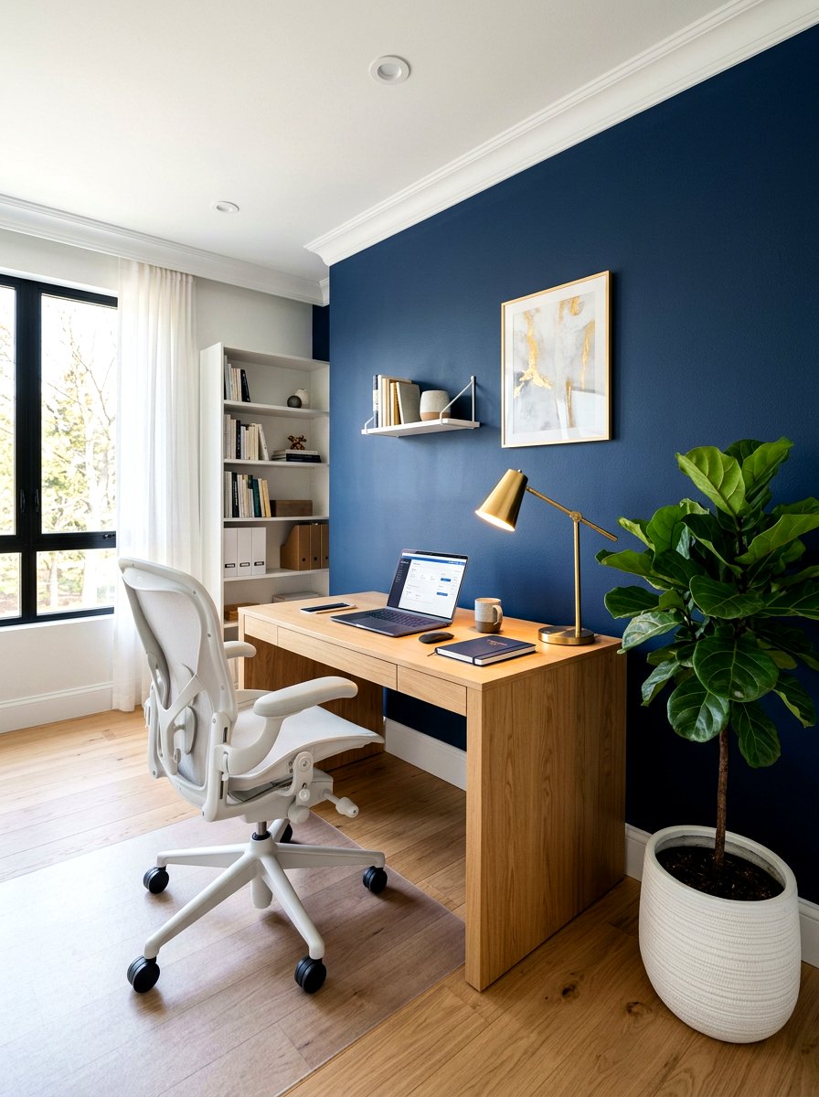 Navy Blue Office Wall - 30 office accent paint ideas