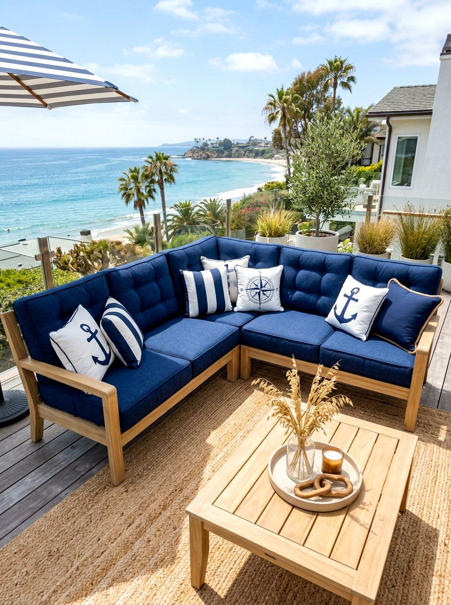 Navy Blue Outdoor Cushions - 30 breezy coastal patio ideas