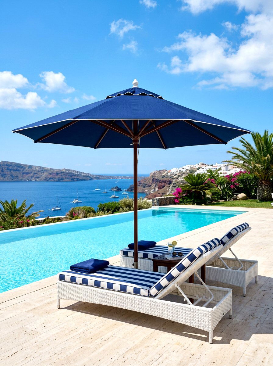 Navy Blue Outdoor Umbrella - 30 poolside umbrella lounge ideas