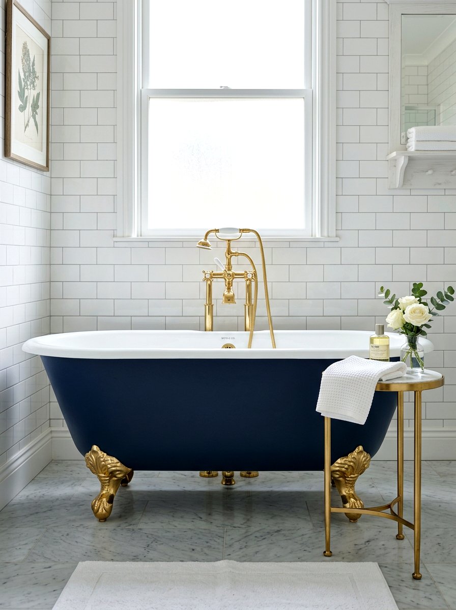 Navy Blue Painted Clawfoot Tub - 30 freestanding tub ideas