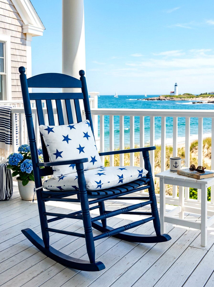 Navy Blue Painted Porch Rocker - 30 porch rocking chair ideas