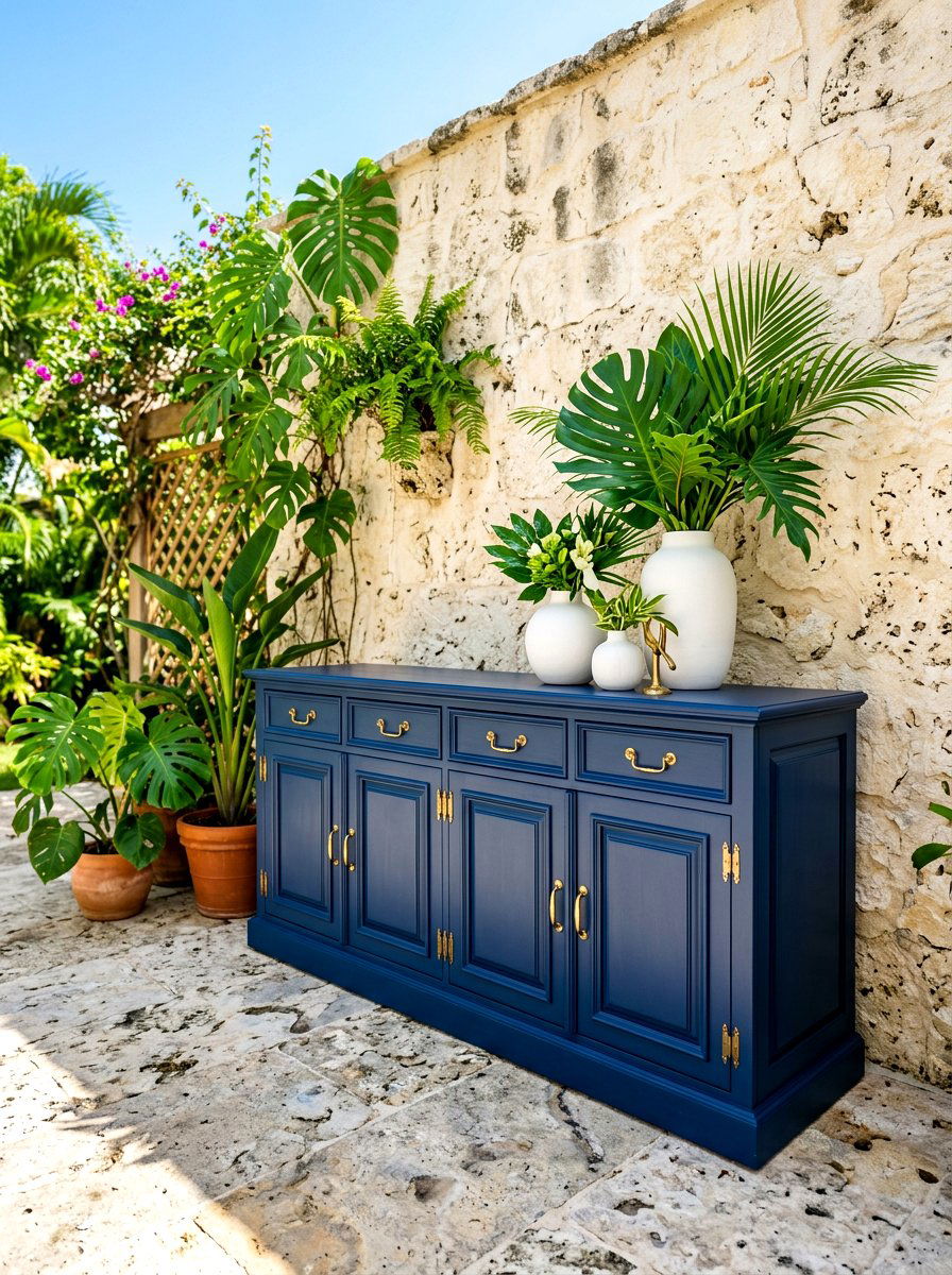 Navy Blue Patio Credenza - 30 outdoor sideboard ideas