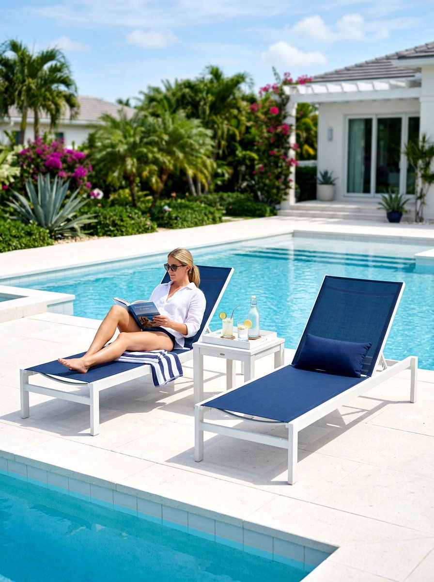 Navy Blue Patio Lounger - 30 sling chair patio ideas