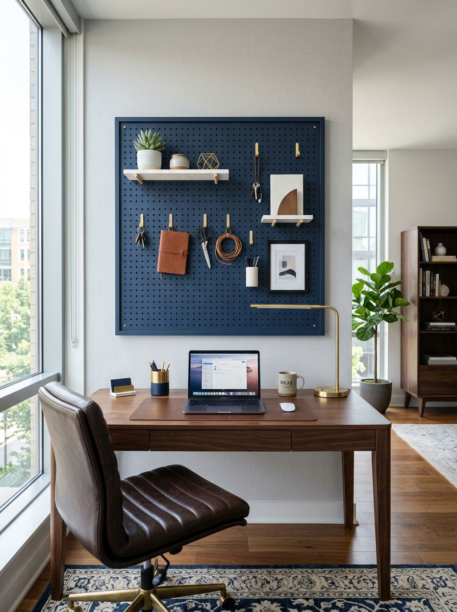 Navy Blue Pegboard - 30 office pegboard ideas