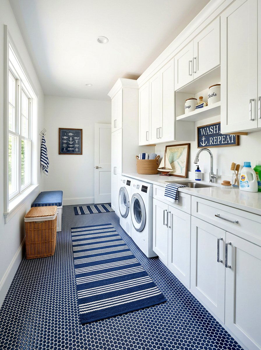 Navy Blue Penny Tile - 30 laundry room floor tile ideas