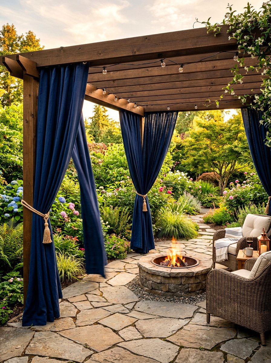 Navy Blue Pergola Curtains - 30 navy patio decor ideas