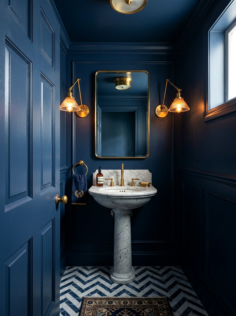 Navy Blue Powder Room - 30 bathroom drenching ideas