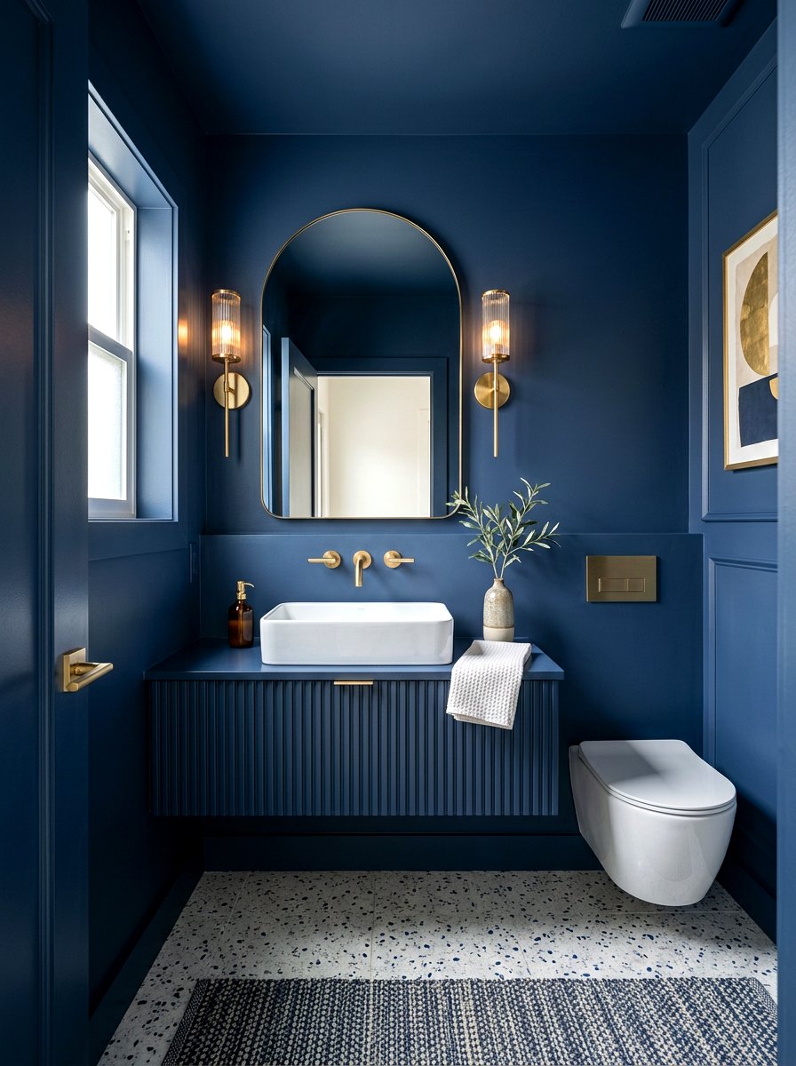 Navy Blue Powder Room - 30 color drenched small room ideas