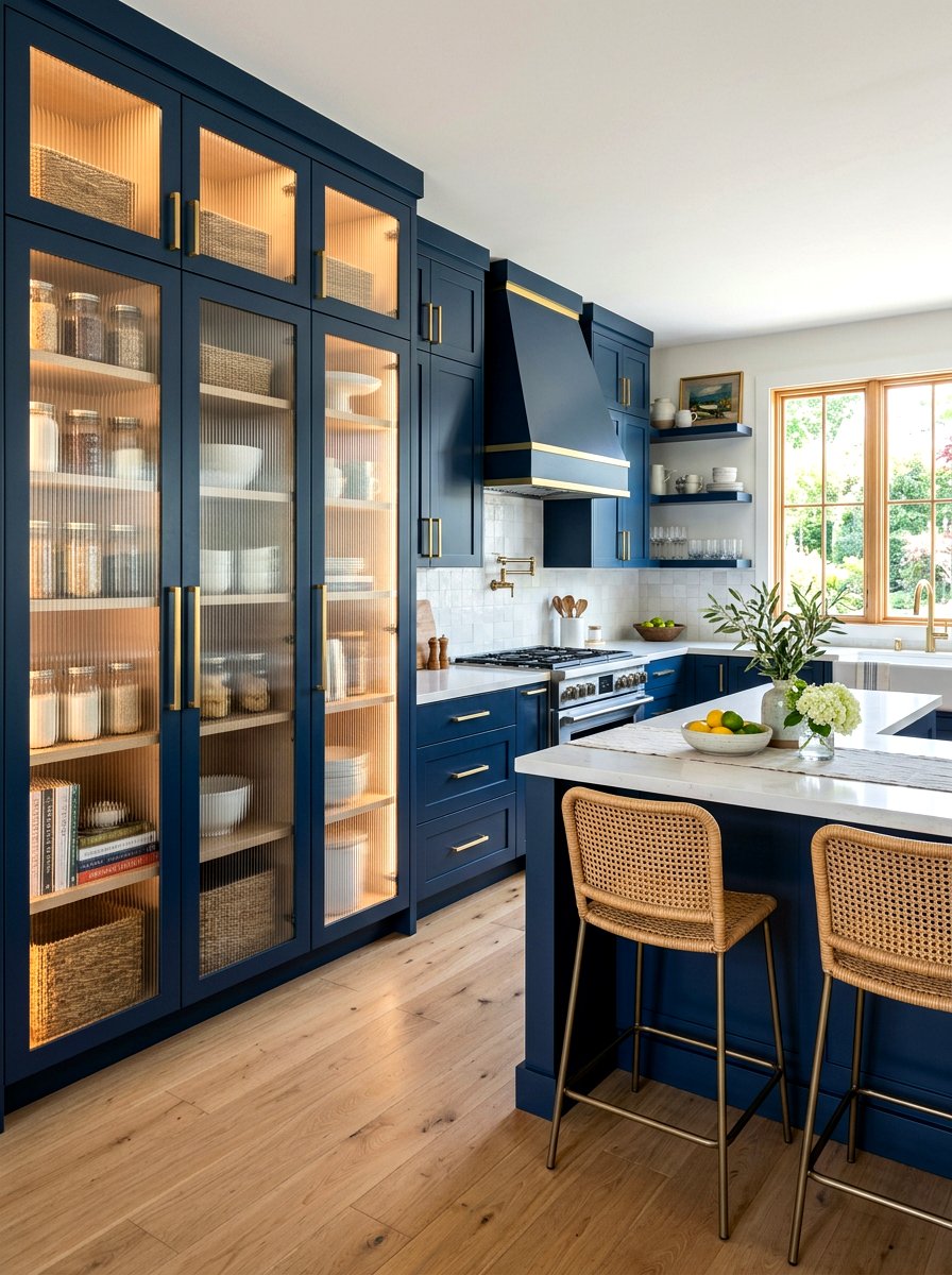 Navy Blue Reeded Glass Pantry - 30 reeded glass pantry ideas