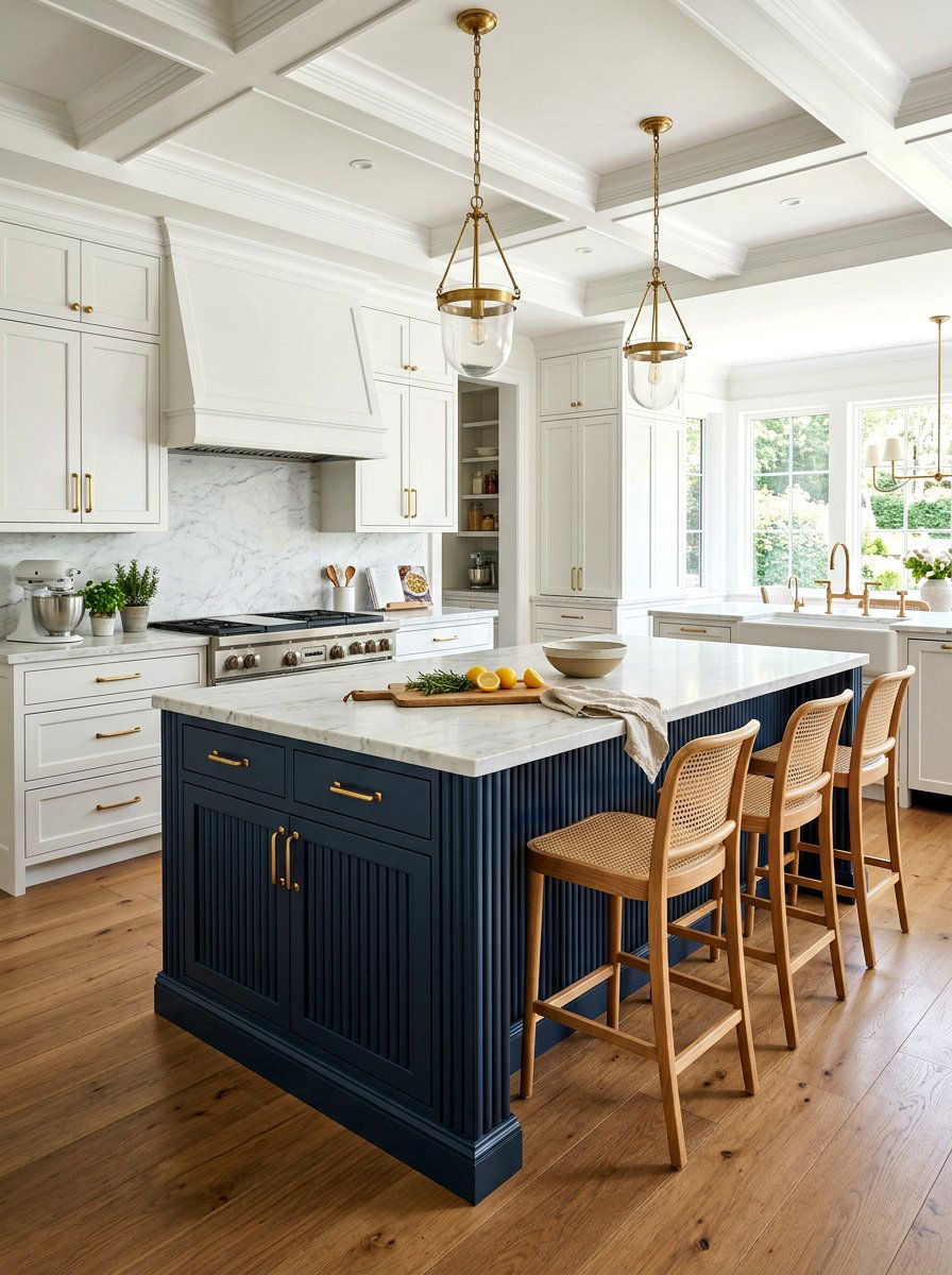 Navy Blue Reeded Kitchen Island - 30 reeded wood kitchen island ideas