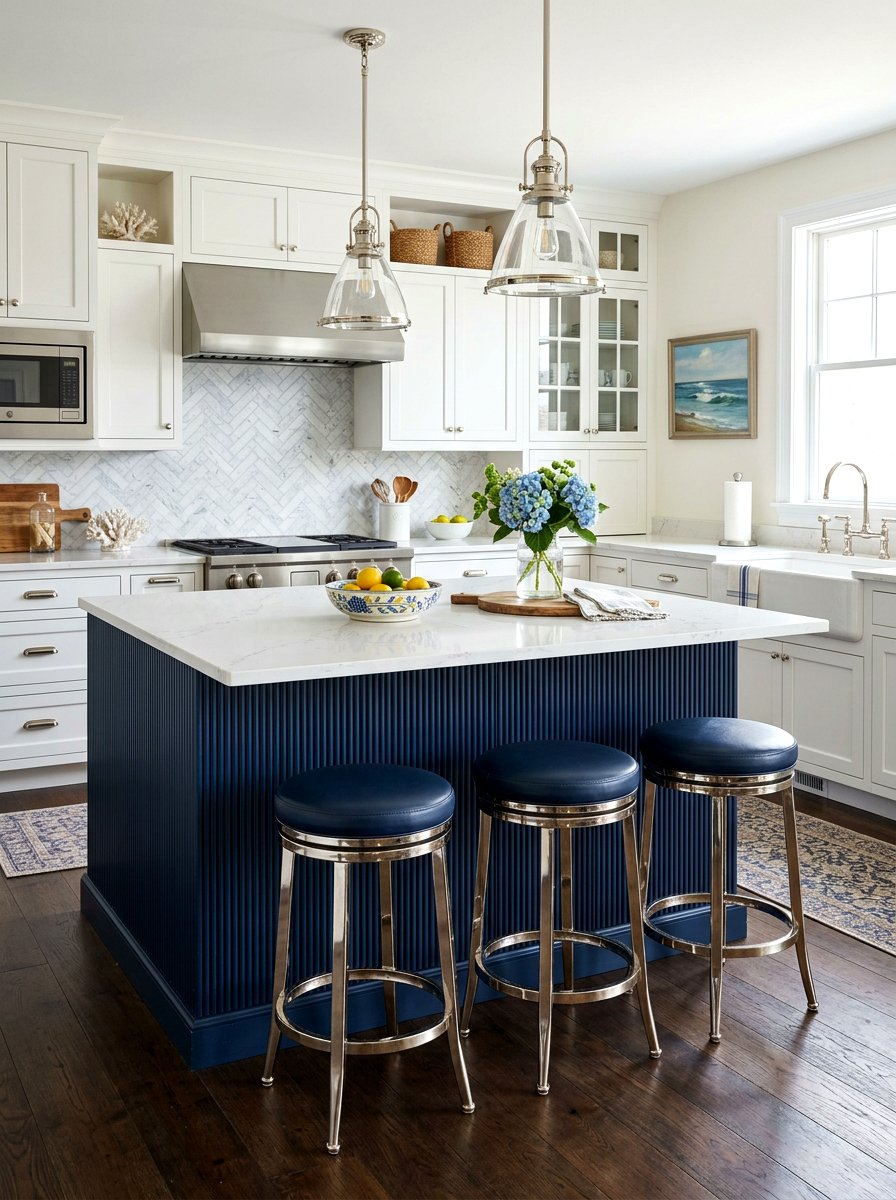 Navy Blue Reeded Kitchen Island - 30 reeded kitchen island ideas