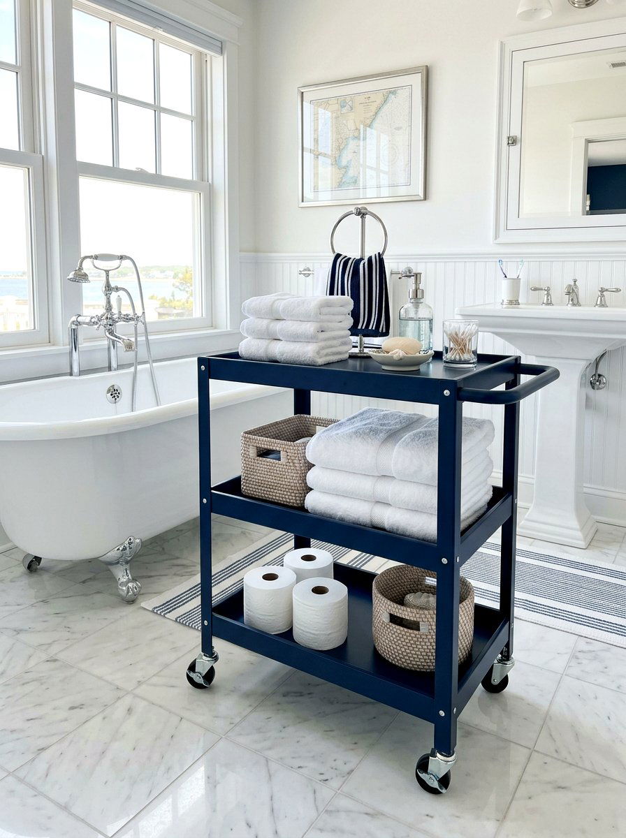 Navy Blue Rolling Cart - 30 aesthetic bathroom cart ideas