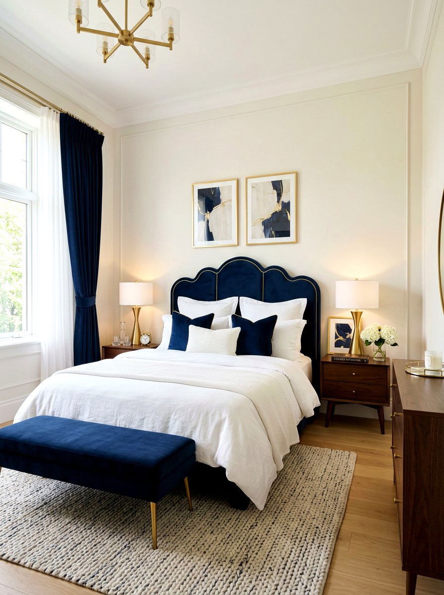 Navy Blue Scalloped Headboard - 30 scalloped headboard ideas
