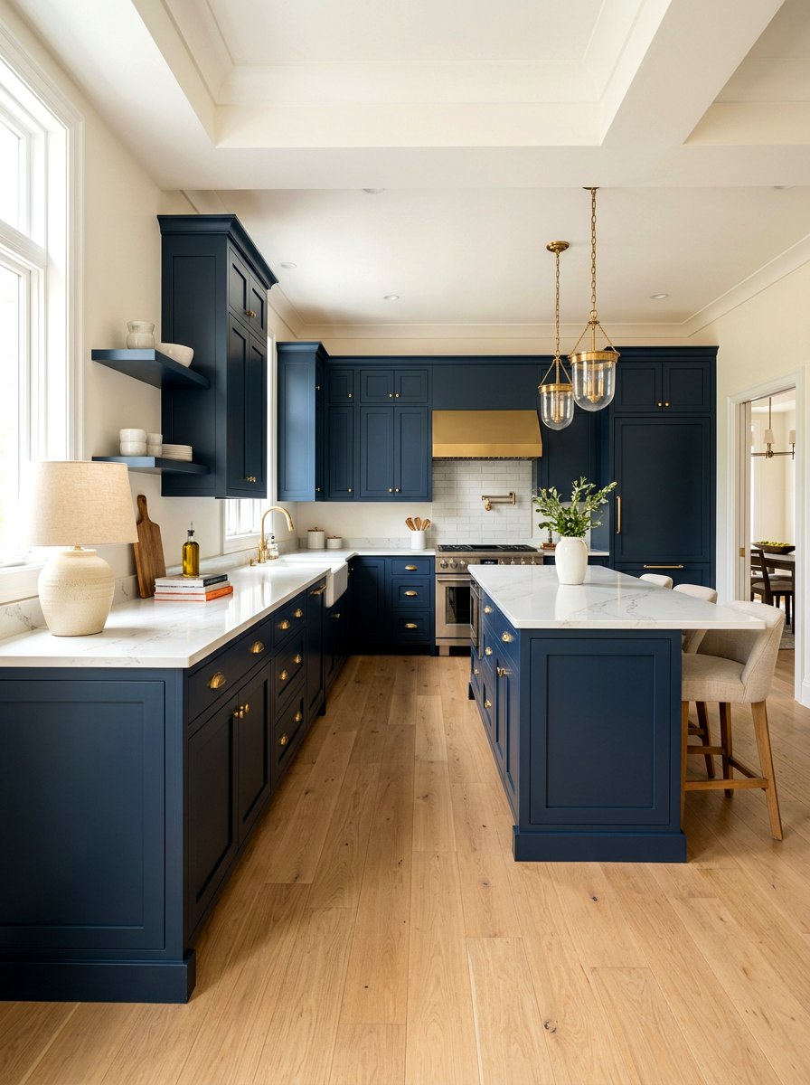 Navy Blue Shaker Kitchen - 30 moody lamp lit kitchen ideas
