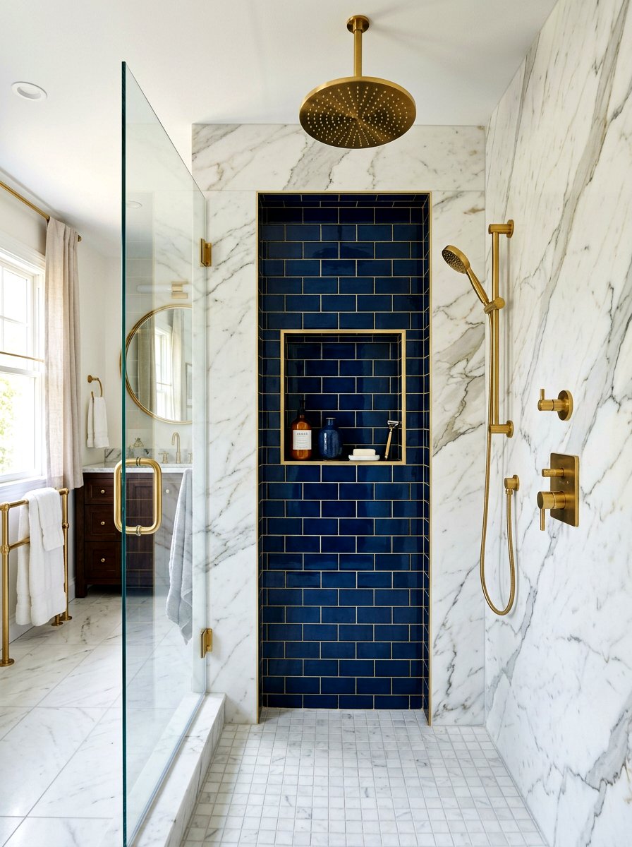 Navy Blue Shower Niche - 30 shower niche ideas