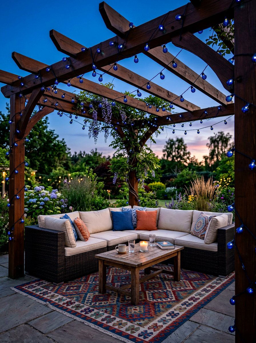 Navy Blue String Lights - 30 navy patio decor ideas