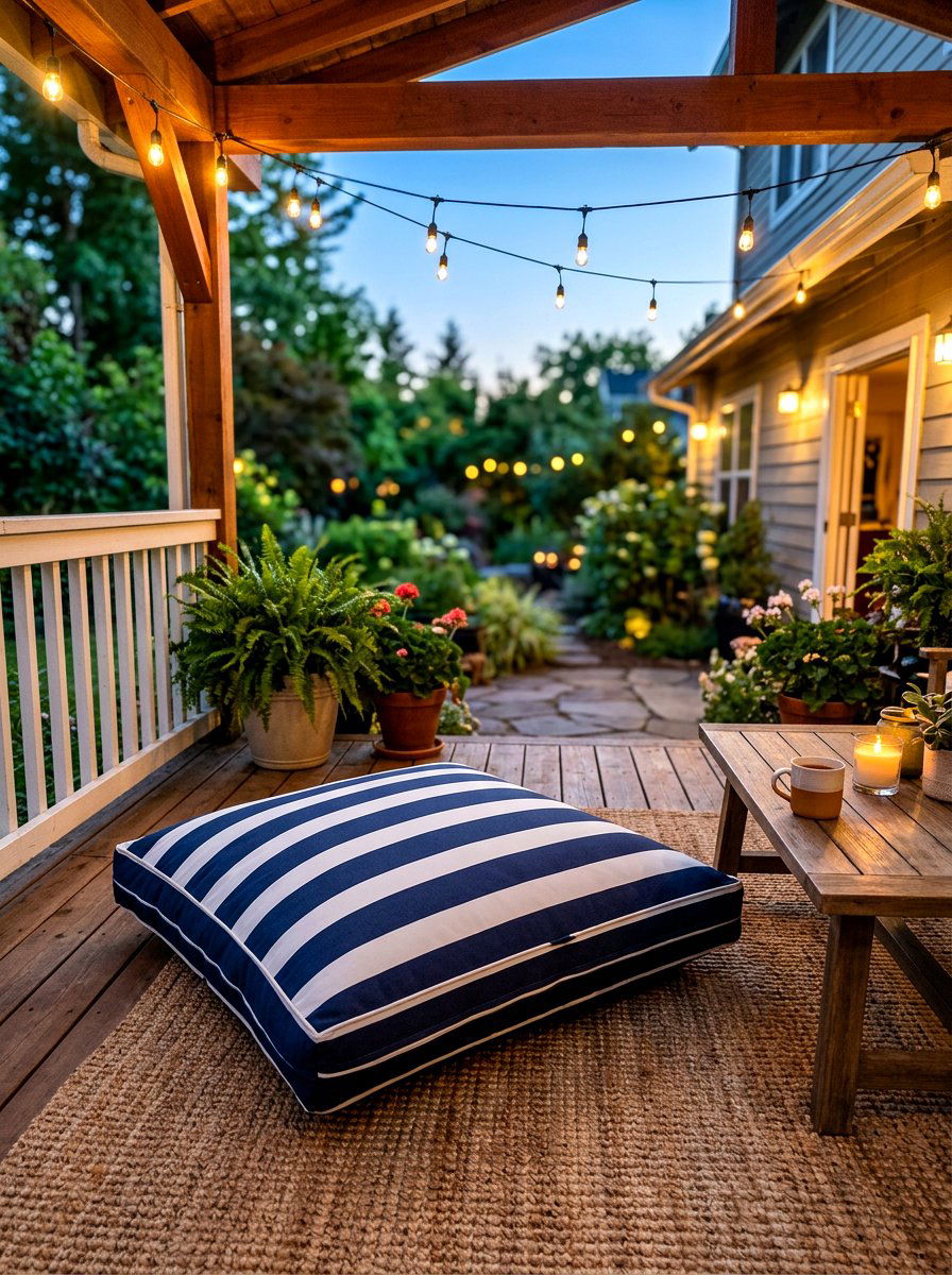 Navy Blue Striped Oversized Floor Pillow - 30 striped outdoor cushion porch ideas