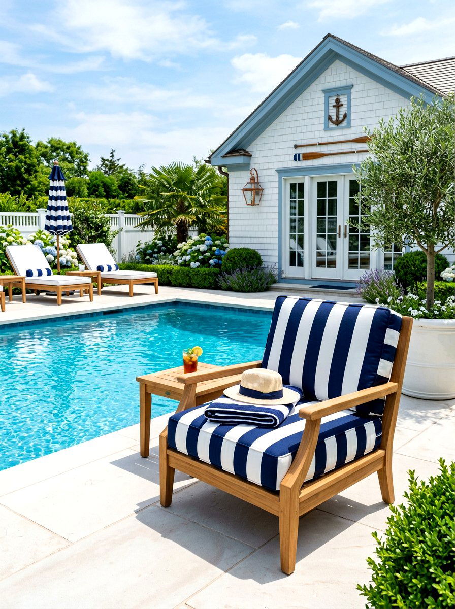 Navy Blue Striped Seat - 30 outdoor pouf ideas