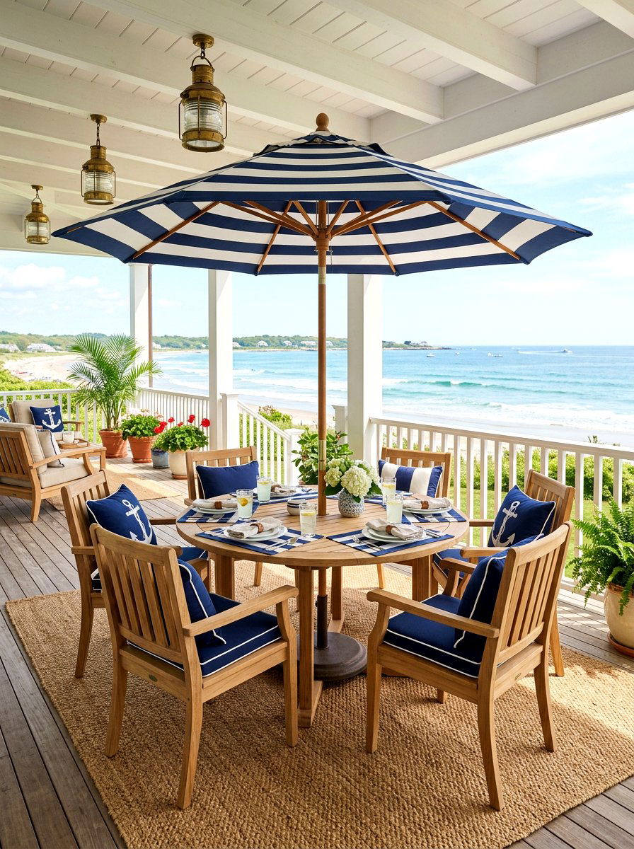 Navy Blue Striped Umbrella - 30 striped porch umbrella ideas