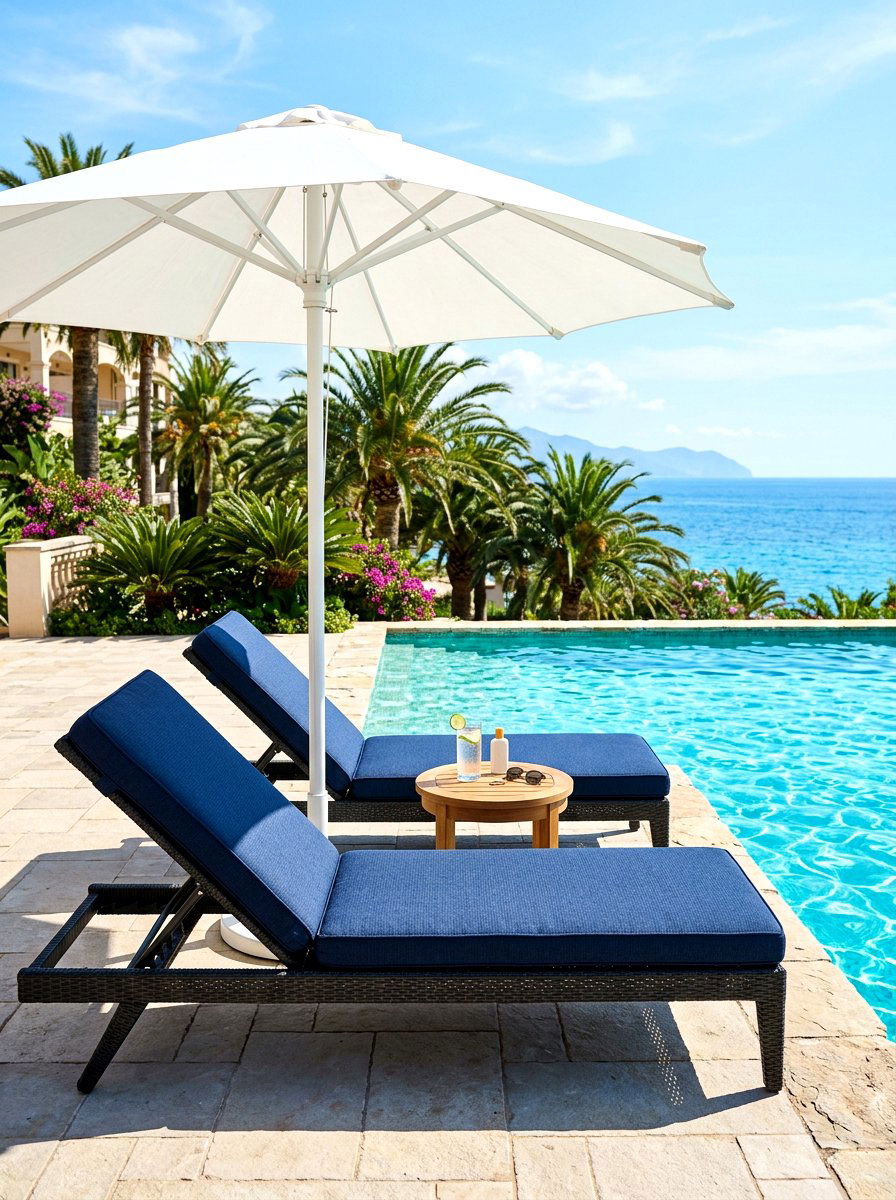 Navy Blue Sun Loungers - 30 navy patio decor ideas