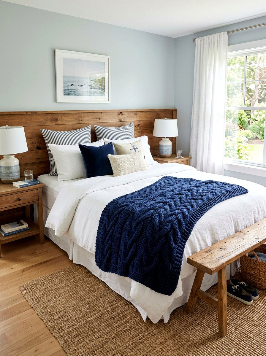 Navy Blue Throw - 30 Hamptons bedroom ideas