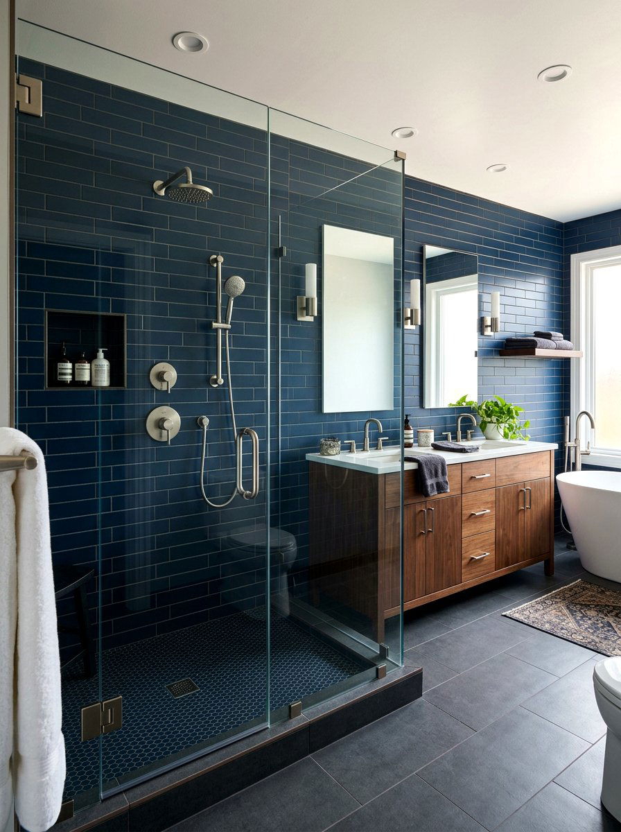 Navy Blue Tile Dark Grout - 30 dark grout bathroom ideas