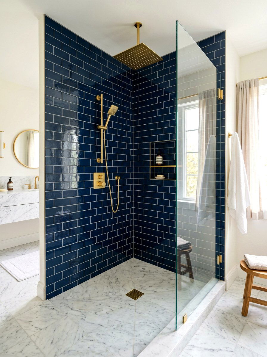 Navy Blue Tile Shower - 30 double shower wall ideas