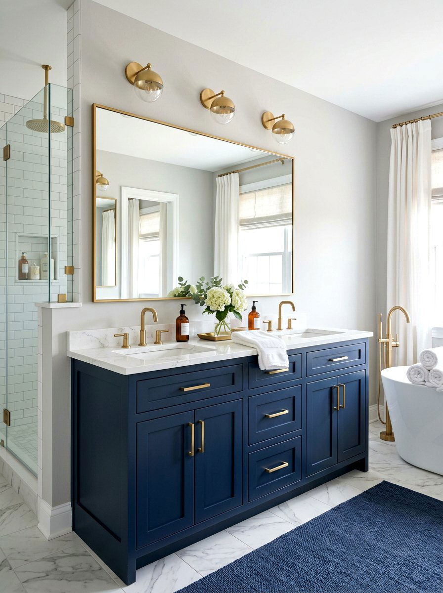 Navy Blue Vanity - 30 master bathroom ideas