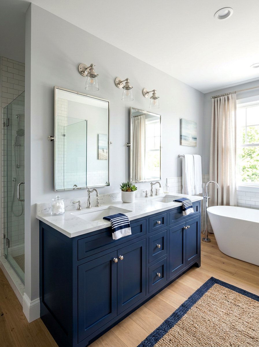 Navy Blue Vanity - 30 seaside bathroom ideas