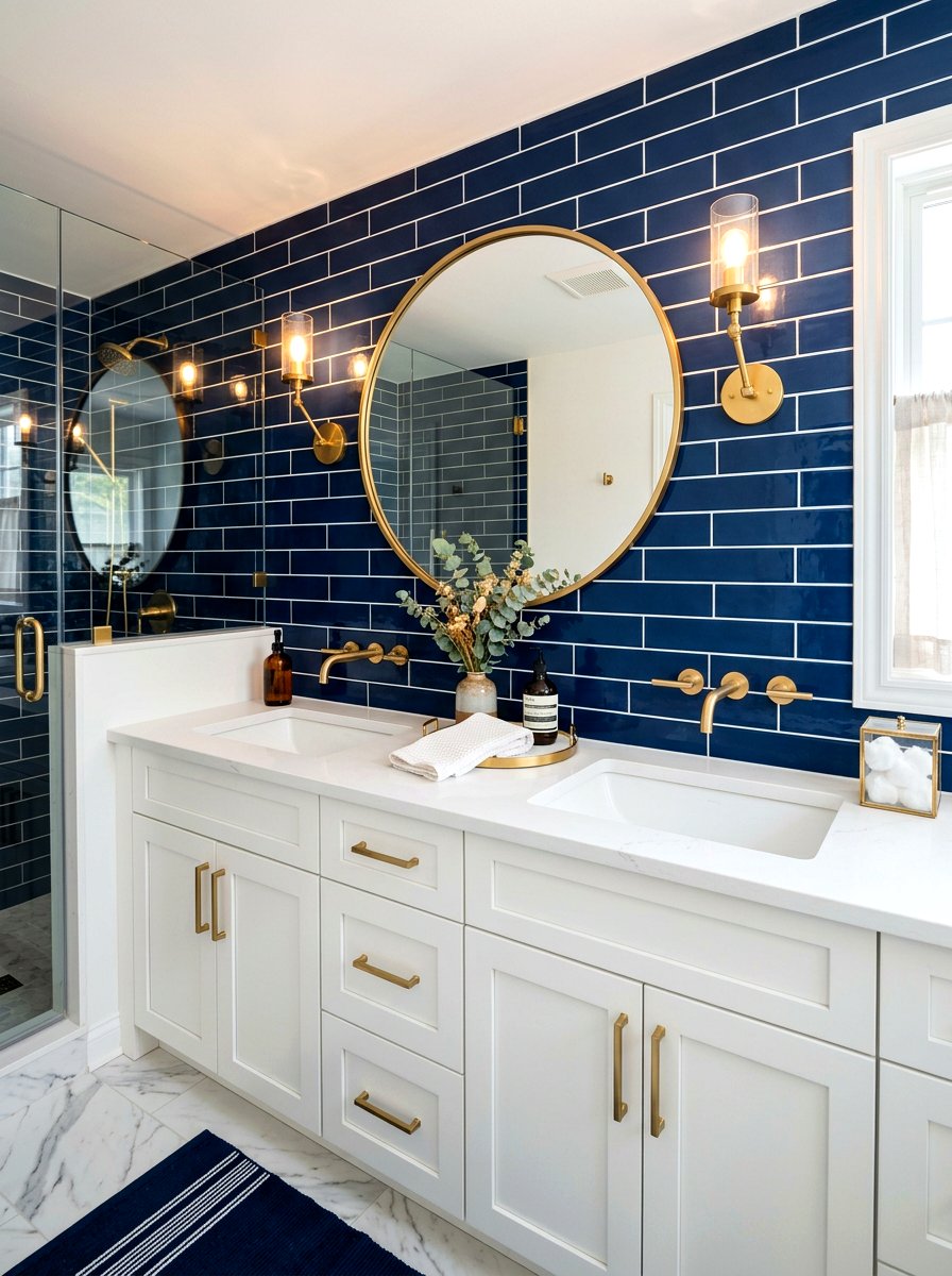 Navy Blue Vanity Backsplash - 30 bathroom accent tile ideas
