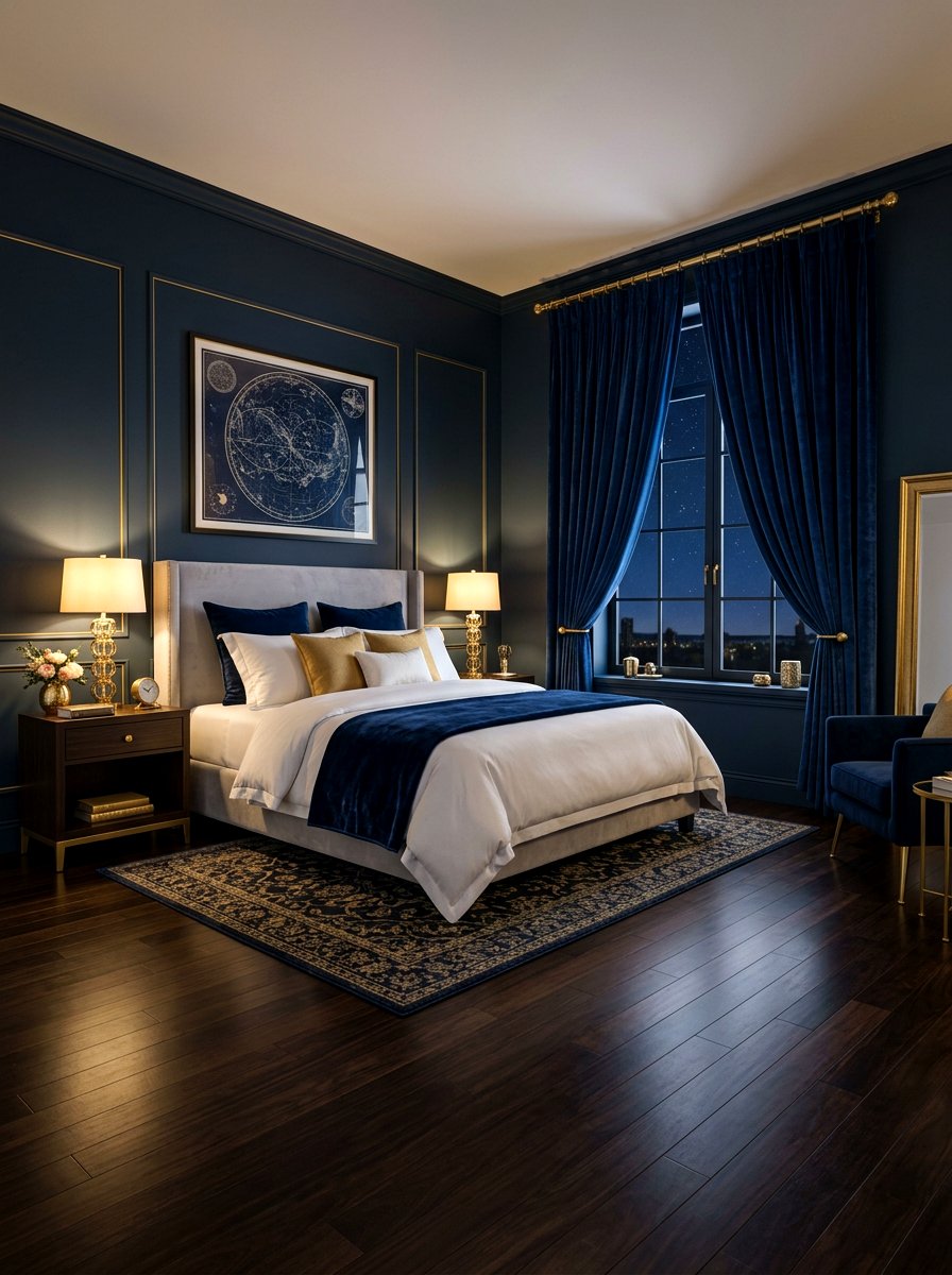 Navy Blue Velvet Curtains - 30 extra celestial bedroom ideas