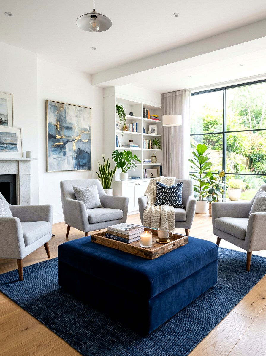 Navy Blue Velvet Ottoman - 30 ink blue lounge ideas