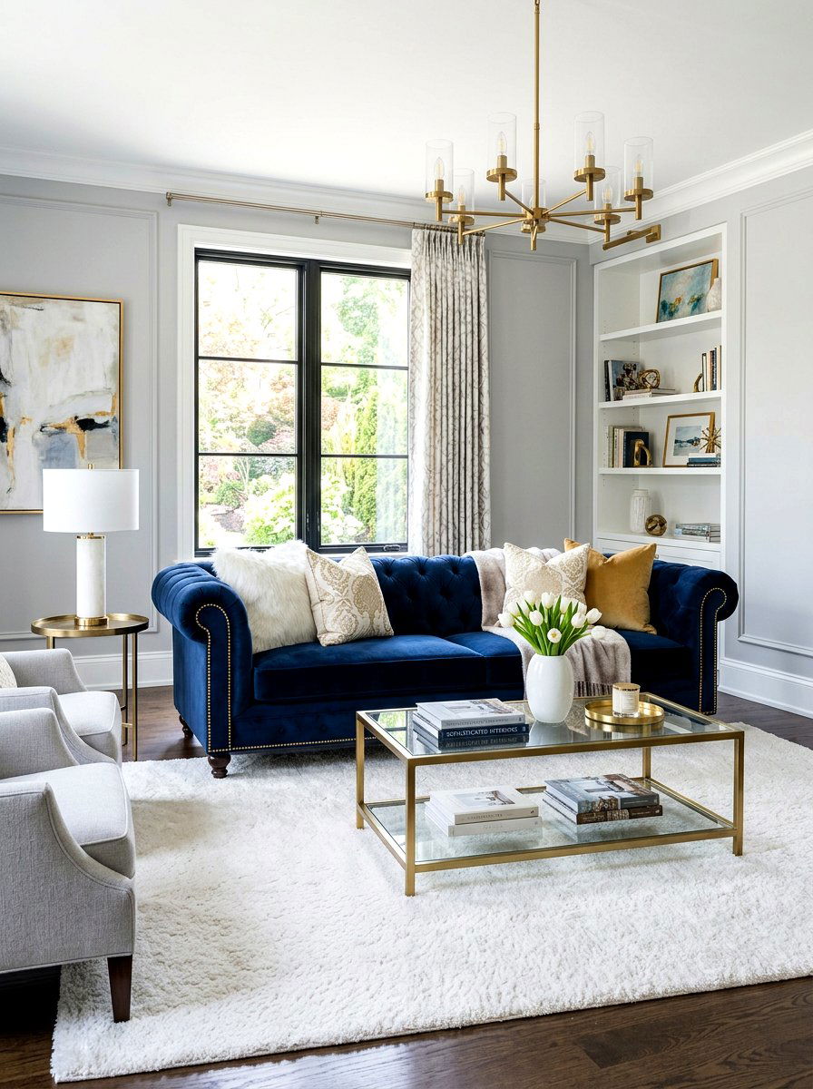 Navy Blue Velvet Sofa - 30 southern prep decor ideas
