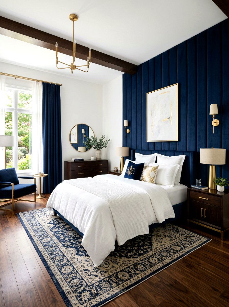 Navy Blue Velvet Wall - 30 upholstered wall bedroom ideas