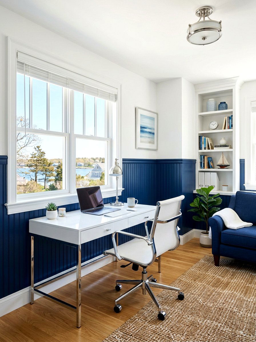 Navy Blue Wainscoting - 30 office wall molding ideas