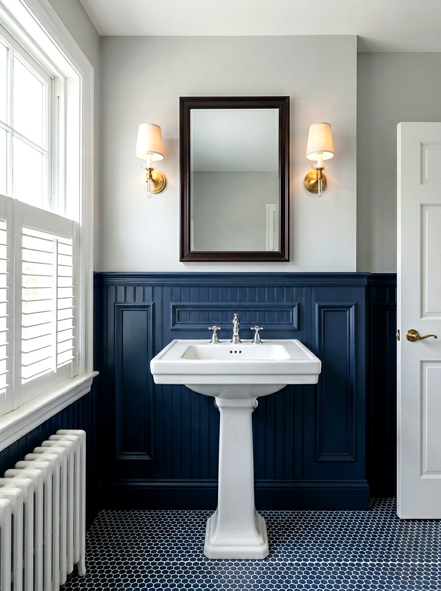 Navy Blue Wainscoting - 30 blue bathroom ideas
