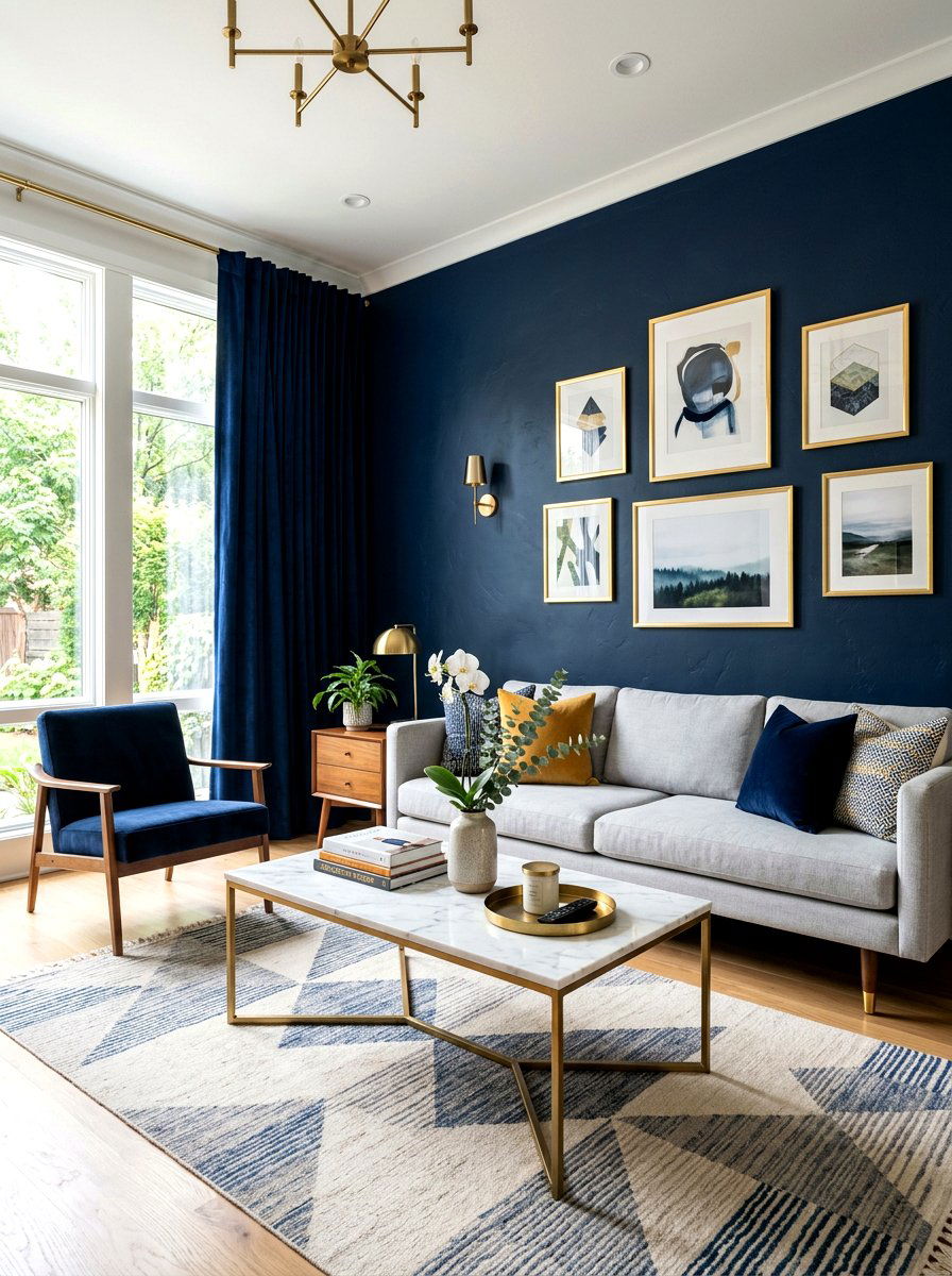 Navy Blue Wall - 30 blue living room ideas