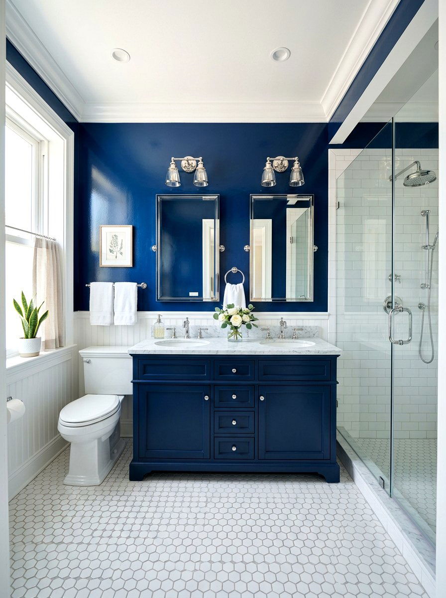 Navy Blue Wall - 30 jewel box bath ideas