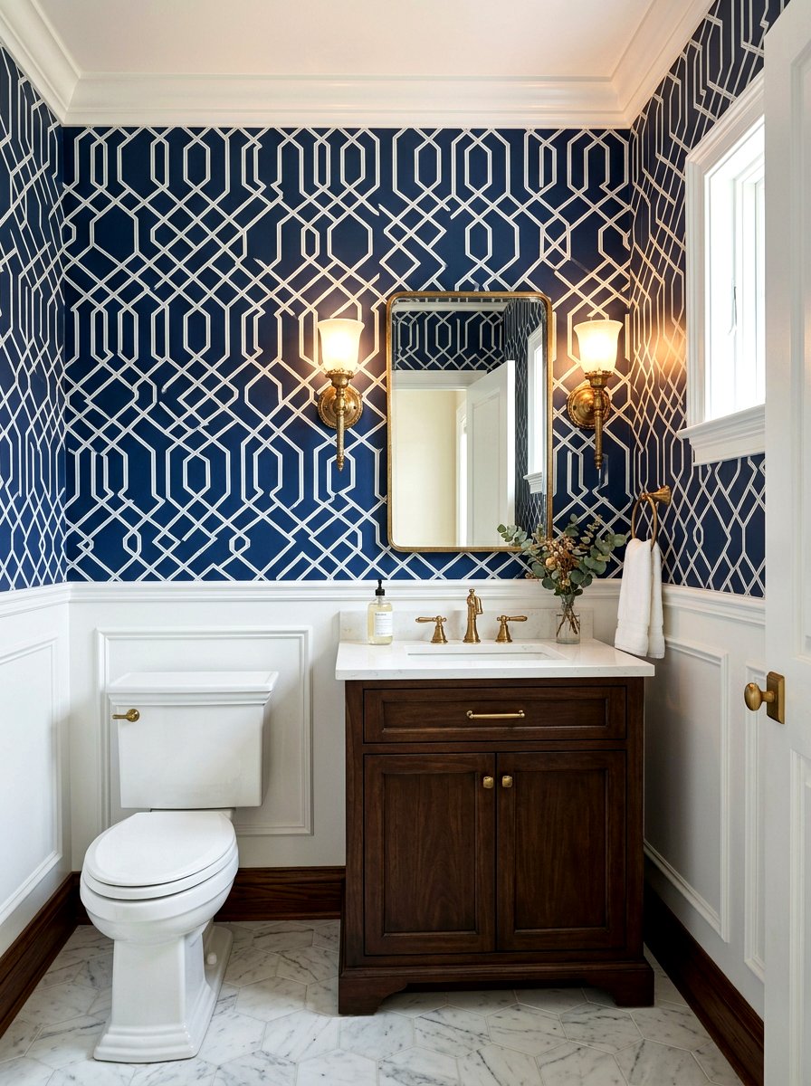 Navy Blue Wallpaper - 30 navy bathroom ideas